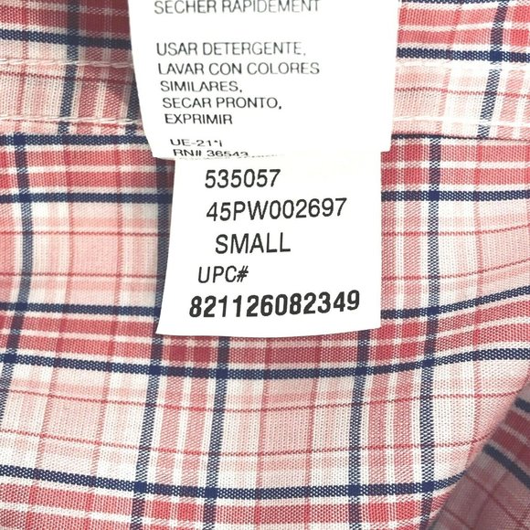 Izod Mens Flip Cuff Button Down Size S Premium Shirt Pink Blue Plaid Preppy - Picture 8 of 10